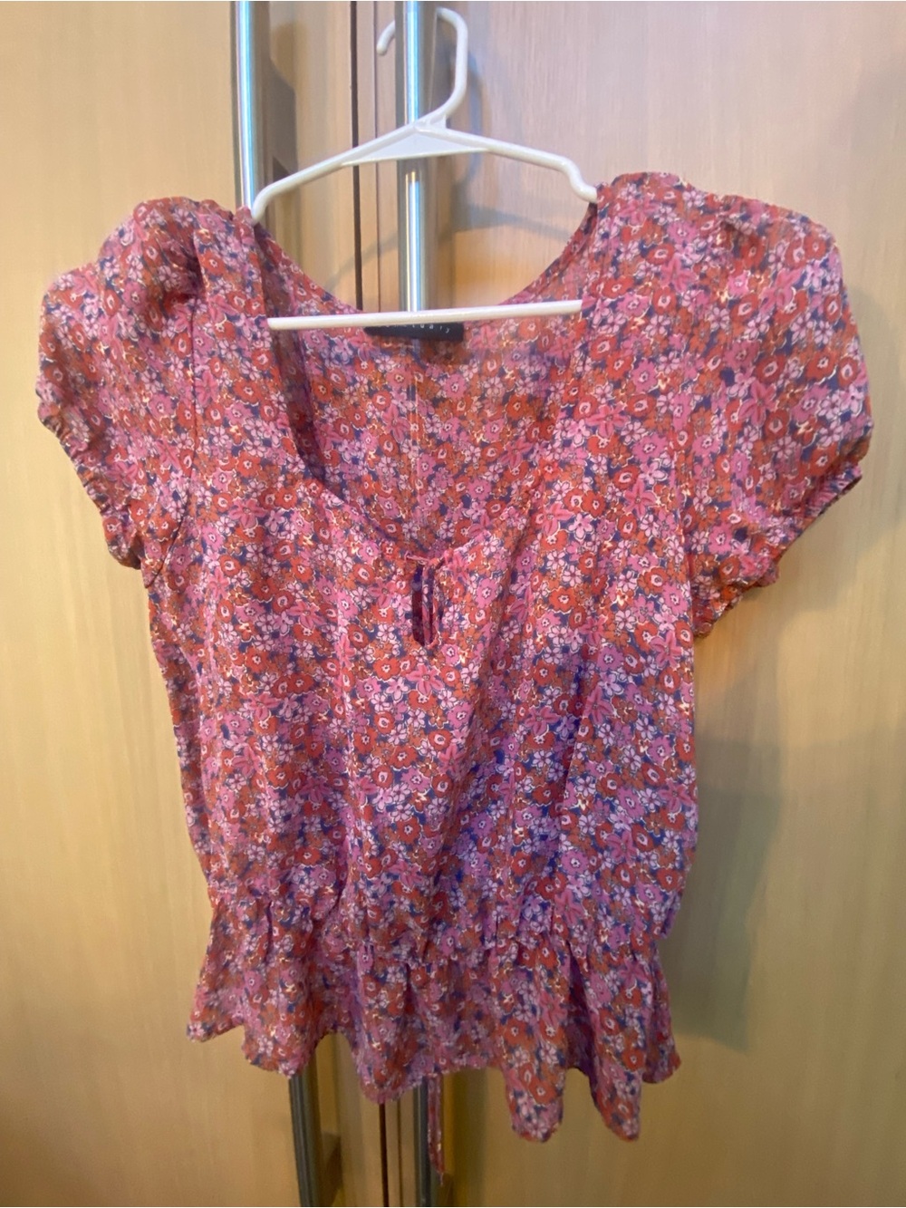 Sanctuary Pink Floral Short-Sleeve Peplum Blouse